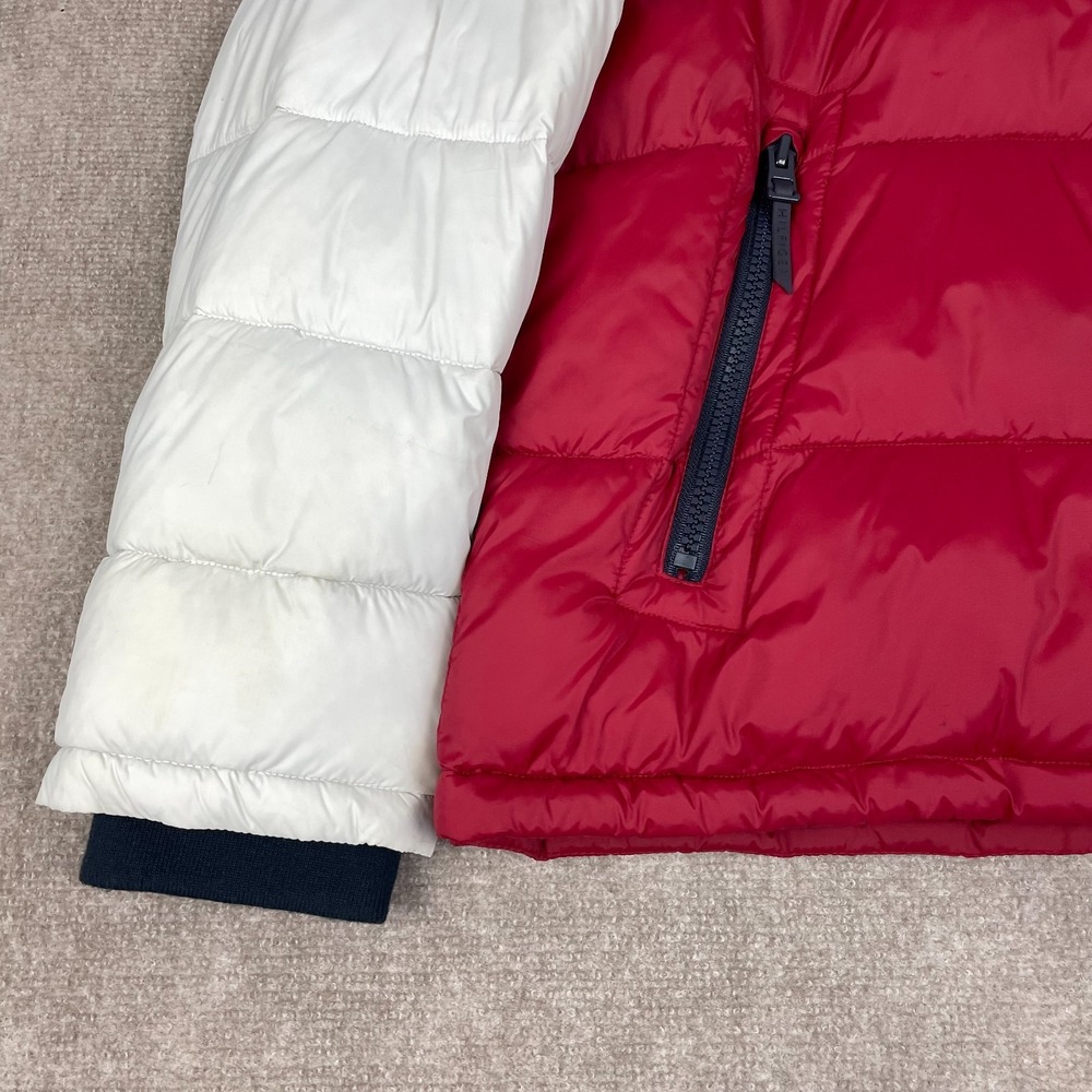 Tommy Hilfiger Puffer Jacket Mens 2XL Red White Varsity Hooded Full Zip Logo - Picture 3 of 16